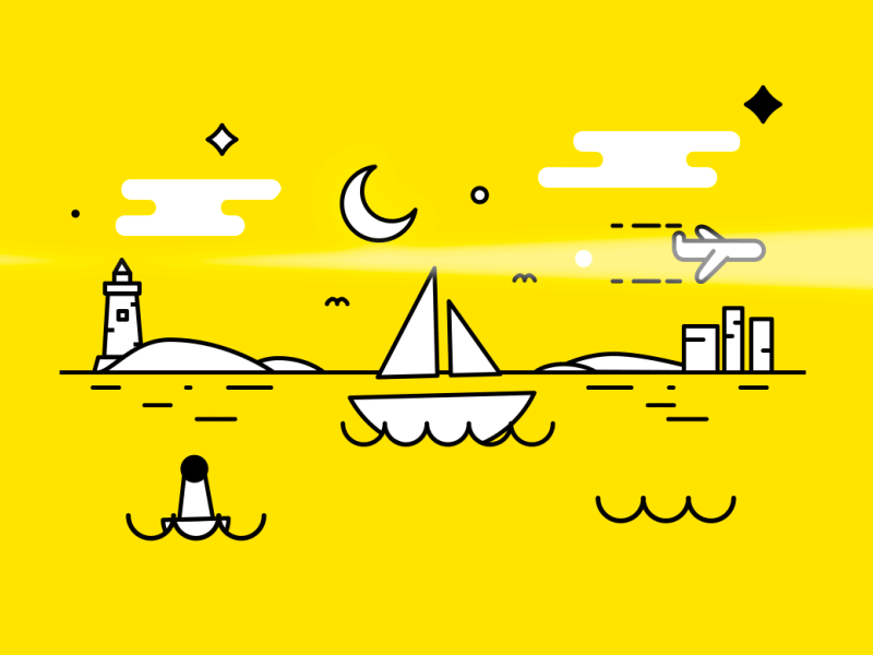 We all live in a yellow... Boat 2d animation boat cloud illustration lighthouse motion shapes shapes modifiers