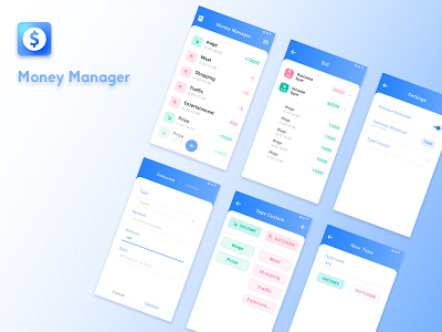 App UI Design-Money Manager app clean clean app design logo ue ui