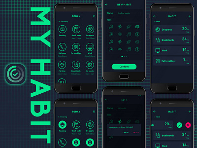 UI Design - MY HABIT app clean cool cool design dark dark app design icon logo ue ui