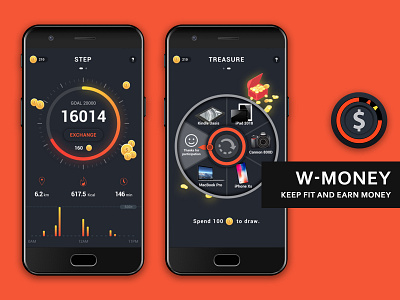 App UI Design - W-MONEY app clean clean app cool cool design design logo money orange step ue ui walk