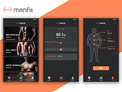 MANFIT app app design app logo cool cool design dark app dark theme dark ui design gym gym app gym logo logo manfit ue ui ui ux