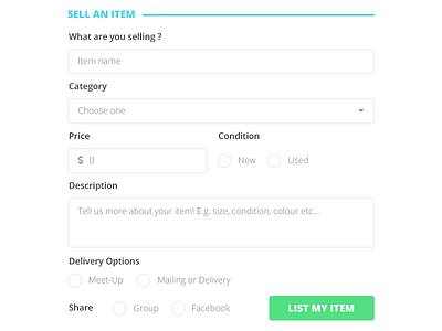 Sell an item dribbble ecommerce flat form layout sell ui ux