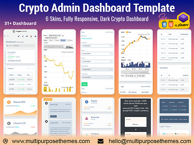 Crypto Admin Dashboard Template + Bitcoin Dashboards + ICO