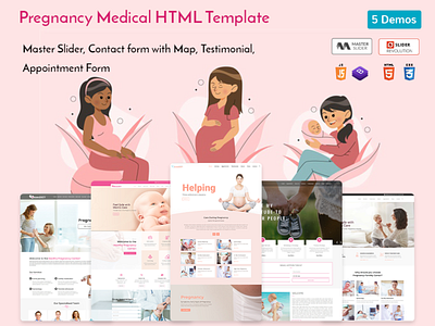 Pregnancy Medical HTML Template baby branding child care doctor doctor template feminine gynecologist gynecology health hospital template illustration maternity medical pregnancy care pregnancy template responsive web design women center