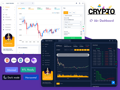 Cryptocurrency HTML Admin Templates Bitcoin Dashboards ICO branding illustration product design responsive web design