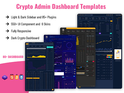 Crypto Admin Cryptocurrency HTML Template Bitcoin Dashboards ICO assets bitcoin cards crypto currency dashboard ui fintech ico dashboard illustration product design uiux wallet web design webapp interface webapps