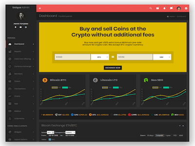 Bitcoin Admin admin analytics bitcoin currency chart clean dashboard crypto currency dashboard report trading ui