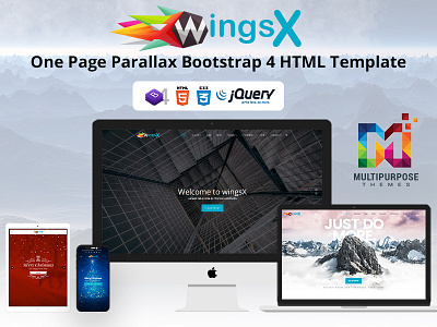 WingsX - One Page Parallax agency bootstrap business clean corporate creative flat multipurpose parallax portfolio responsive