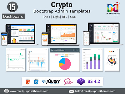 Crypto Admin Dashboard Template + Bitcoin Dashboards + ICO