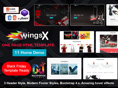 WingsX One Page Parallax HTML Template blackfriday cybermonday halloween html template shopping shopping cart thanksgiving ui ux ui design uiux