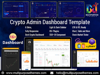 Crypto Admin Dashboard Template + Bitcoin Dashboards + ICO