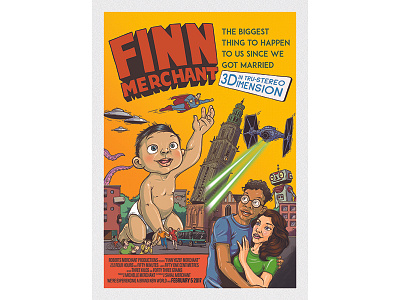 Finn's Birth Card baby birth card groningen illustration monster movie poster poster robot star wars superman ufos