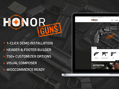 Honor | Shooting Club & Weapon Store Theme ammunition camping e commerce events firearm gun classes hunting online store school shooting range