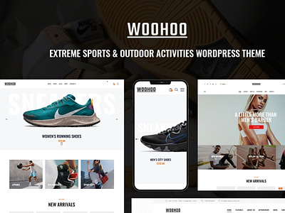 Woo Hoo - Extreme Sports & Outdoor Activities WordPress Theme design illustration logo web design web development webdesign woocommerce wordpress wordpress theme wordpress themes