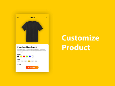 Custumize Product add to cart app buy customize product daily ui daily ui 033 daily ui challenge dailyui photoshop product t shirts ui ui design uiux uiuxdesign yellow