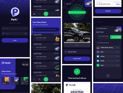 ParkIt Parking App UI Design Dark Mode app car course app dashboard dashboard ui education app learning app mobile design motorbike motorcycle parking parking app transportation transportationdesign truck ui ux web