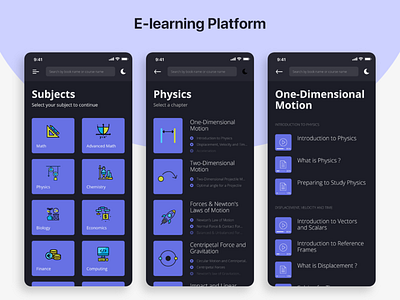 E-learning Platform - Dark Mode android app dark mode e learning ios learning ui design ui ux design uiux ux design