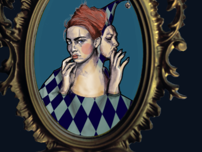 Autoportrait barock beauty circus fashion frame gold harlequin make up redhead twins woman women