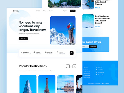 Travco travel landing page blue cool design graphic design minimal ui ui design uiux