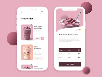 Smoothie Ordering App app app design design flat minimal typography ui ui design uiux vector