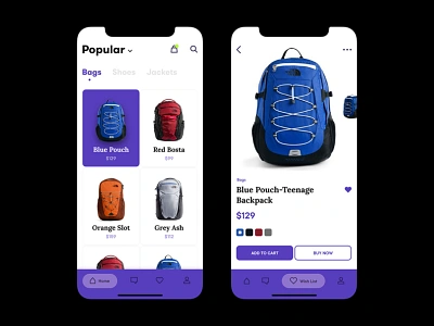 Backpack e-com app app backpack bags design ecommerce ecommerce app ecommerce business ecommerce design ecommerce shop flat graphic design minimal purple the north face typography ui ui design uiux ux ux design