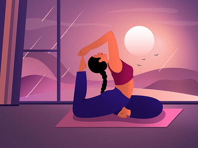 International Yoga Day 2020 2d illustration characterdesign flatillustration illustration minimal illustration sunrise ui ux yoga yoga pose