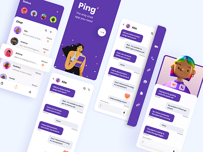 Ping Chat App 10ddc 2d illustration 3d app concept app design app designer app ui chat chat app chatbot flatillustration illustration minimal illustration ping ui uidesign user interface ux video call
