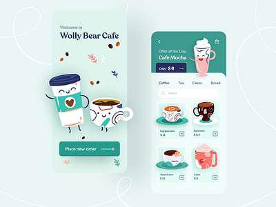 Wolly Bear Coffee Cafe app design app ui app ui design app ui ux cafe coffee covid19 illustration minimal minimal illustration mobile ui ui ui designer ux ux design web design