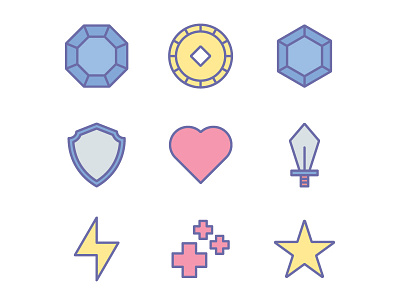 Game Flat Outline Icon boost coin diamond energy game heart icon shield star sword