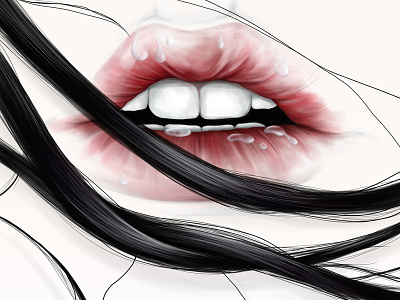 lips digital painting drops hair illustration lips photoshop teeth