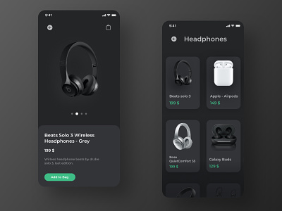 Product Mobile - UI app app design beats by dre black clean design dark ui e commerce headphones ios app product product design