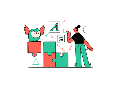 Building a brand brand branding character character design flat icon illustration owl puzzle type