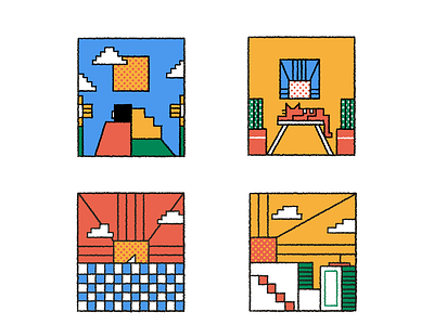 Mini stories beach cactus cat character city couple editorial flat flowers geometry icon illustration love ocean square sun texture