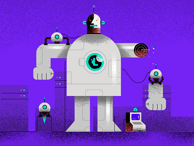 Robot character design design editorial flat illustration robot texture