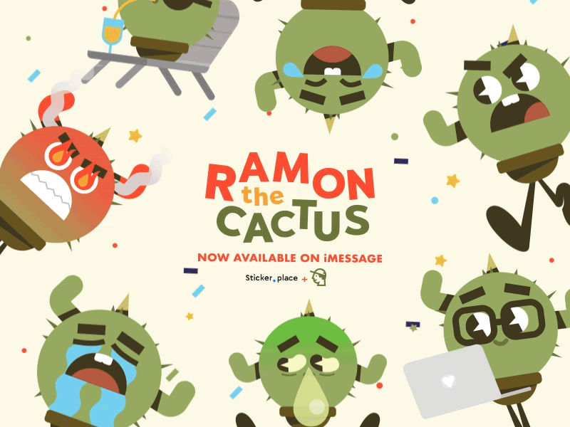 Ramon The Cactus character design flat icon illustration message sticker