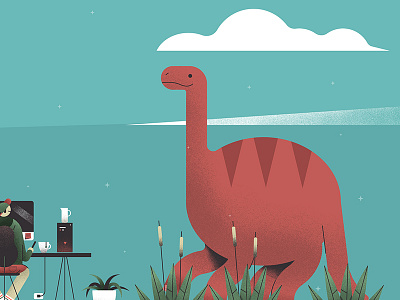 Dinosaur brush coffee desk dinosaur flat header ilustration plants texture web