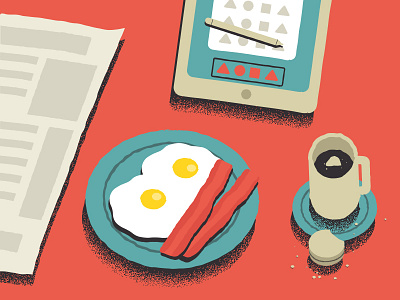 Breakfast bacon breakfast coffee editorial egg flat illustration texture