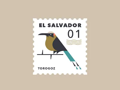 Postal bird design el salvador flat illustration mail outline postal sticker vector