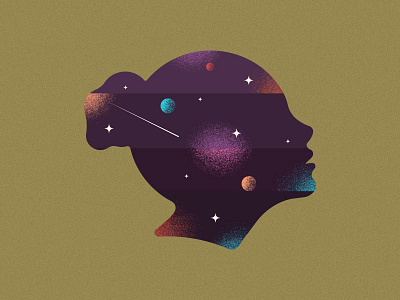 Space Girl badge brush character editorial face flat icon illustration planet space stars texture vector woman