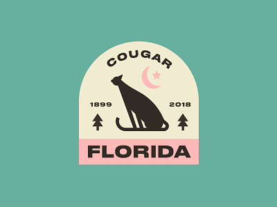 Cougar Badge badge cougar editorial flat icon logo moon shield star sticker symbol tree vector