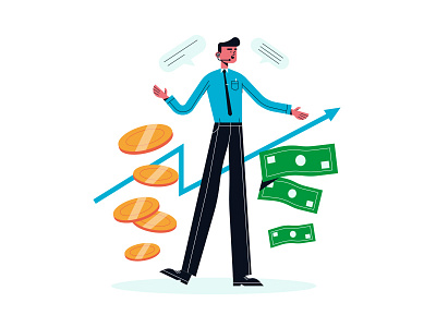 Seller character editorial flat illustration money vector