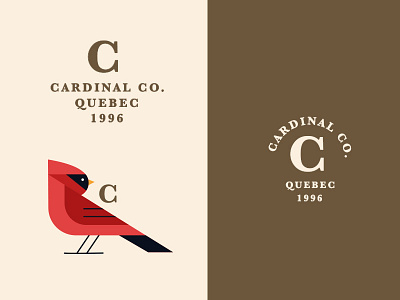 Cardinal badge bird brand branding cardinal editorial flat icon line art logo red type typography vector