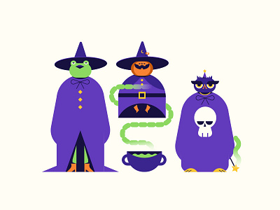 Witches character flat frog halloween icon magic owl pumpkin skull vector witch