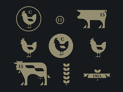 Farm Shapes animal badge brand chicken cow flat icon logo pig shapes vector