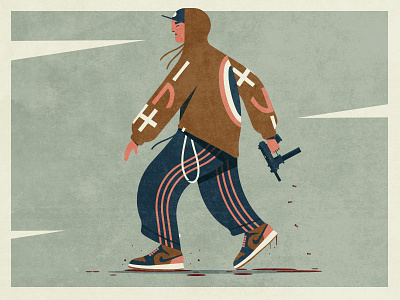 Gangster blood bullet character flat gangster gun hoodie illustration nike street texture uzi vector