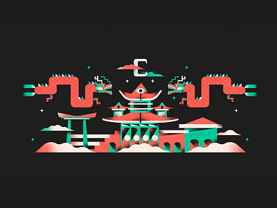 VÚO-Website header branding character china dragon flat header icon illustration japan moon vector