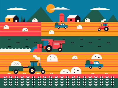 Farm corn cowboy farm farmer farming flat illustration landscape tractor truck vector