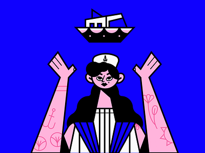 Sailor boat character flat girl icon illustration marine portrait sailor ship tattoo