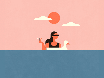 Beach Time beach character duck flat girl illustration lady smoke summer sun sunglasses swim vacation vector