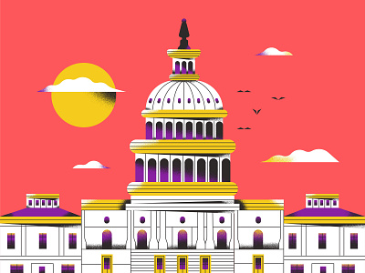 Capitolio Washington DC america architect architecture capitol clouds flat icon illustration monument sun texture united states vector